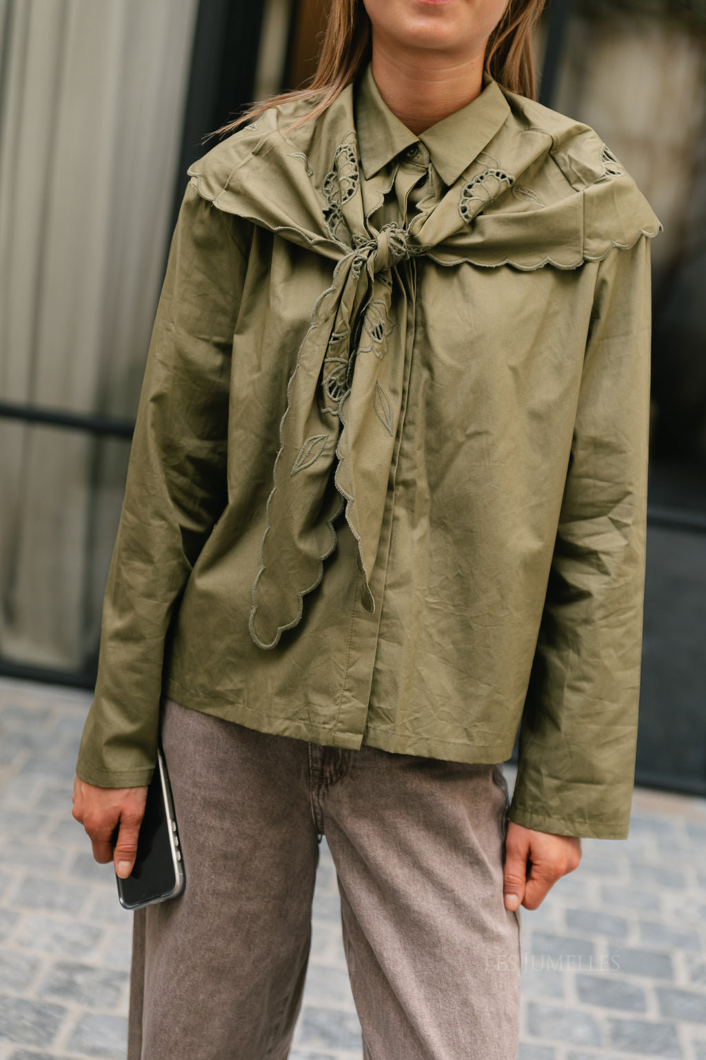 OBJEsta L/S scarf shirt martini olive