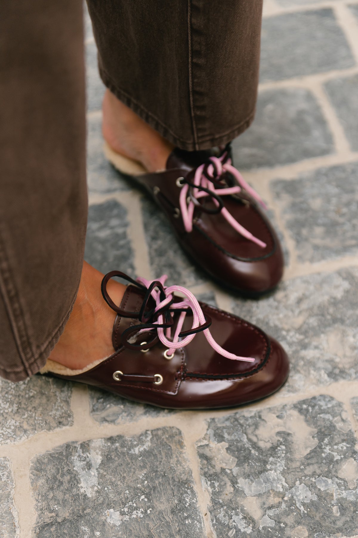 PAYasma lace fur loafers bordeaux polido