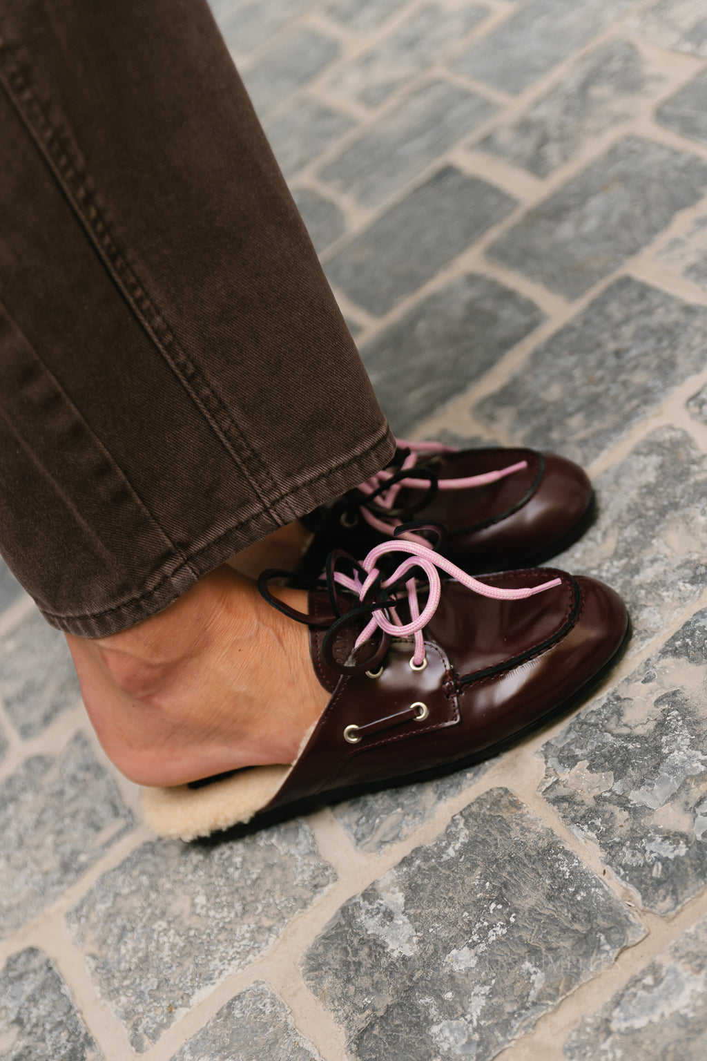 PAYasma lace fur loafers bordeaux polido