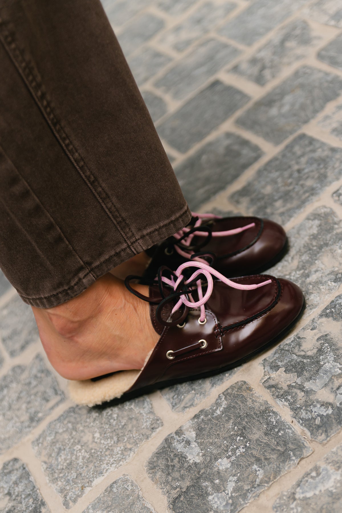PAYasma lace fur loafers bordeaux polido