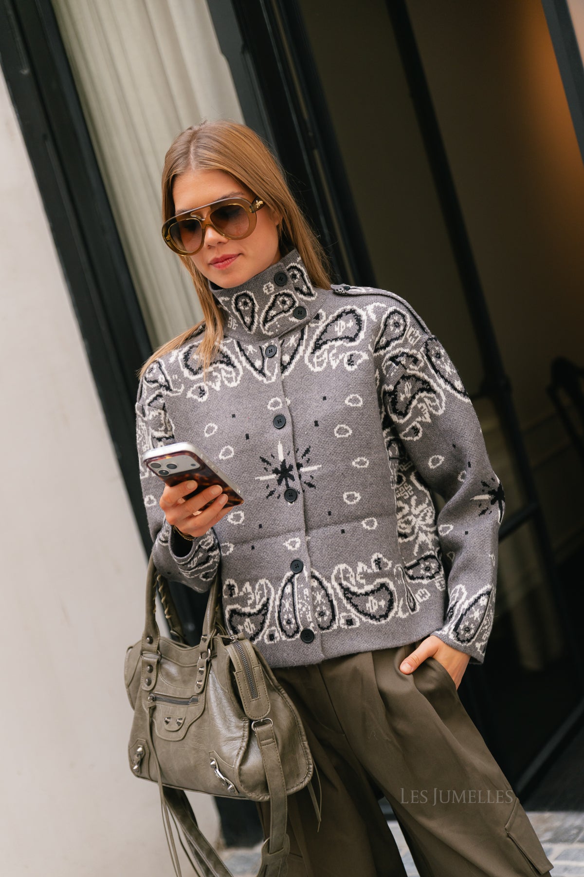 Holly LS knitted cardigan dark grey