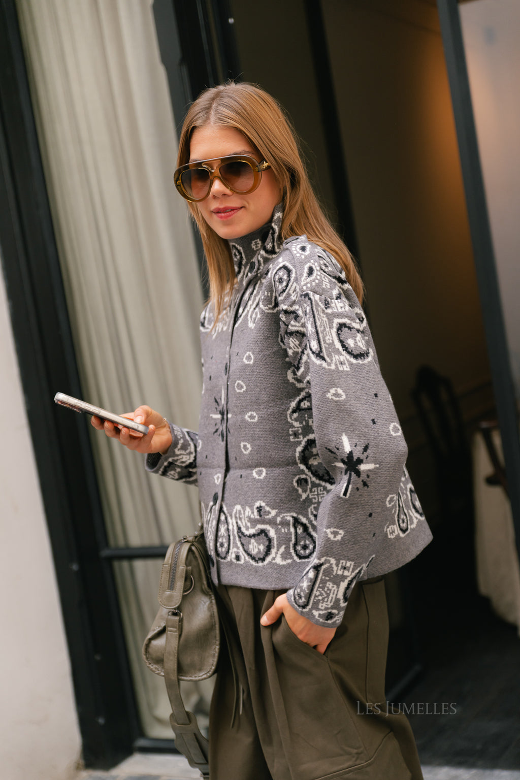 Holly LS knitted cardigan dark grey