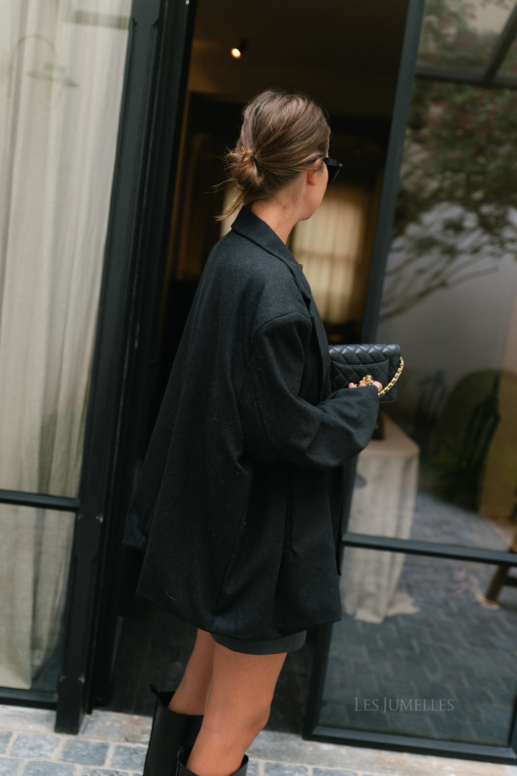 Simone LS oversized blazer black melange