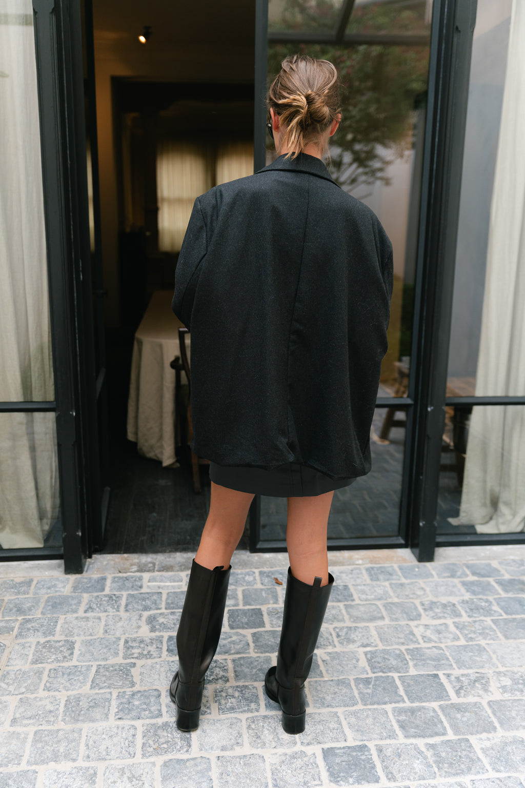 Simone LS oversized blazer black melange