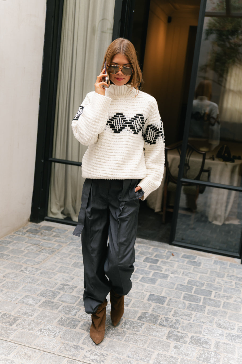 SLWLili LS knit high neck egret/black