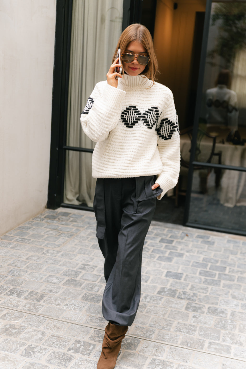 SLWLili LS knit high neck egret/black