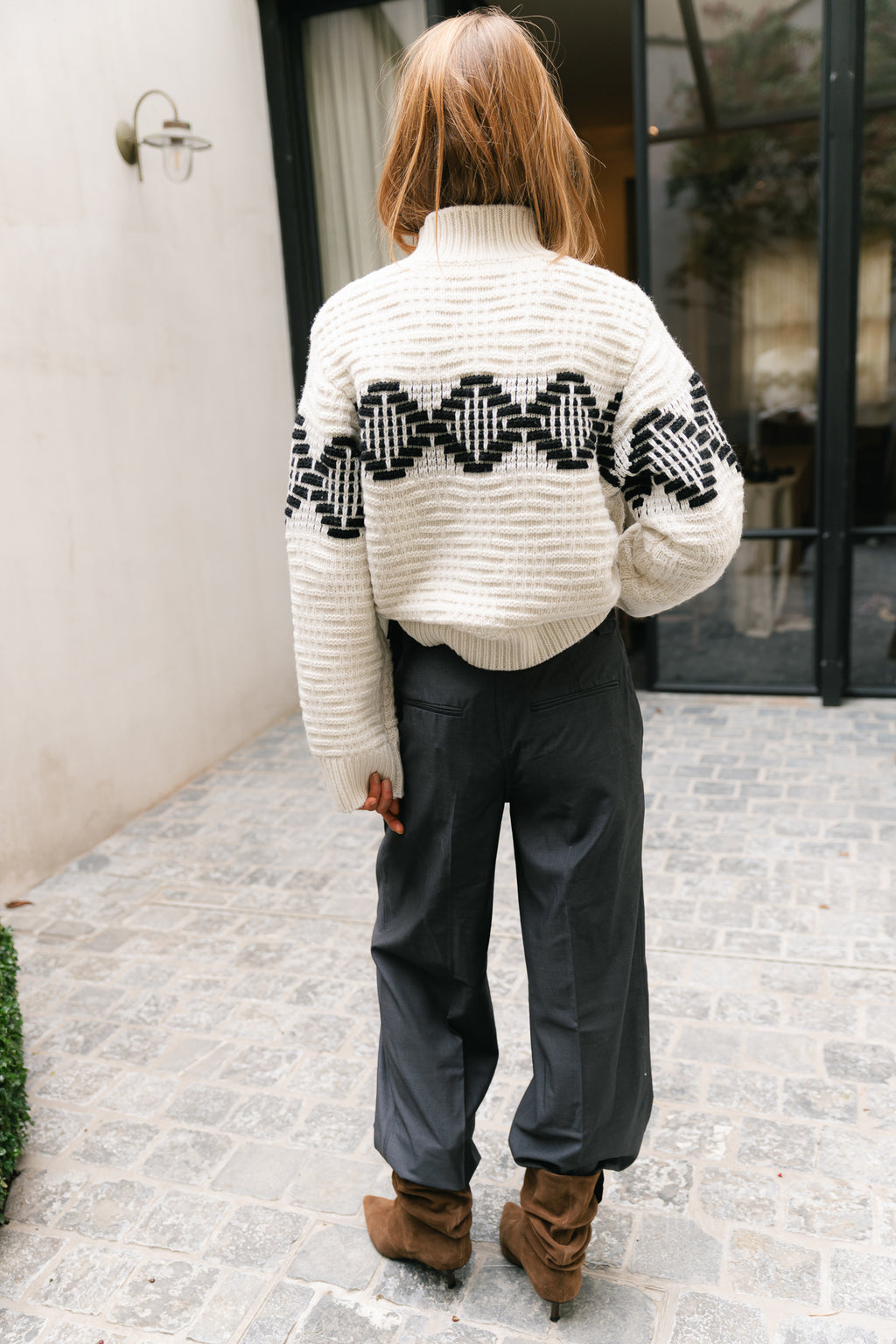 SLWLili LS knit high neck egret/black