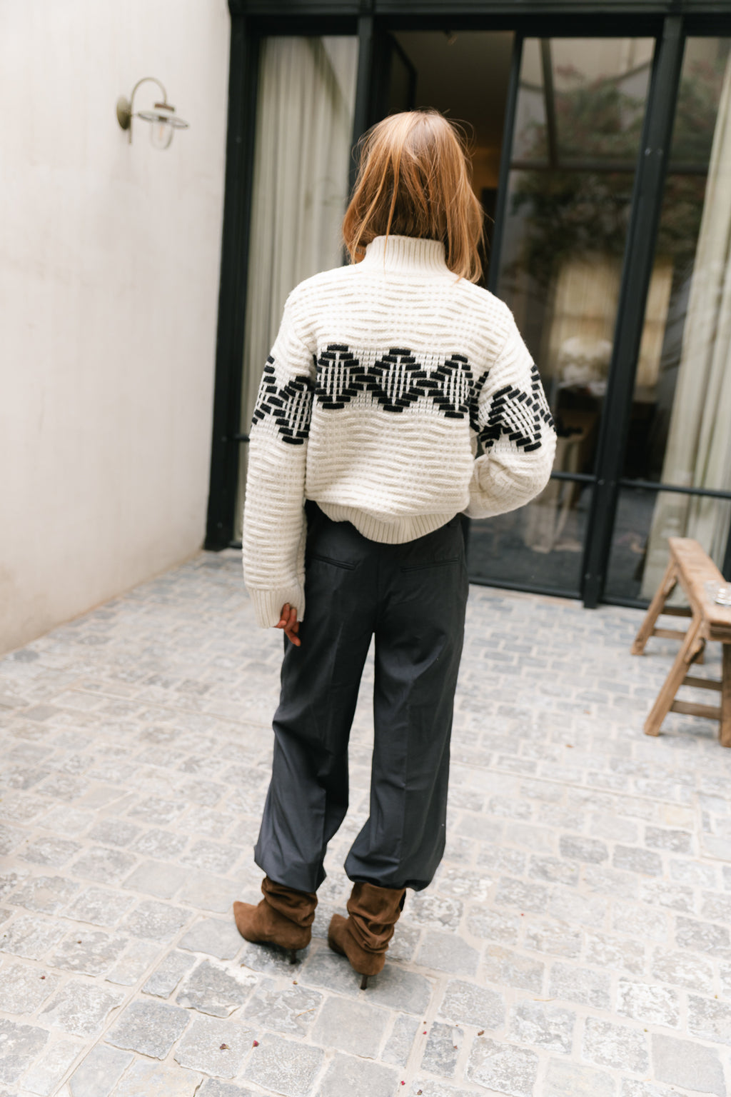 SLWLili LS knit high neck egret/black