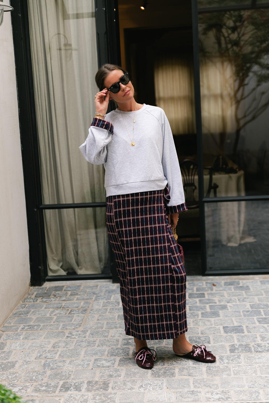 VIReon checked fold up sweatshirt light grey melange