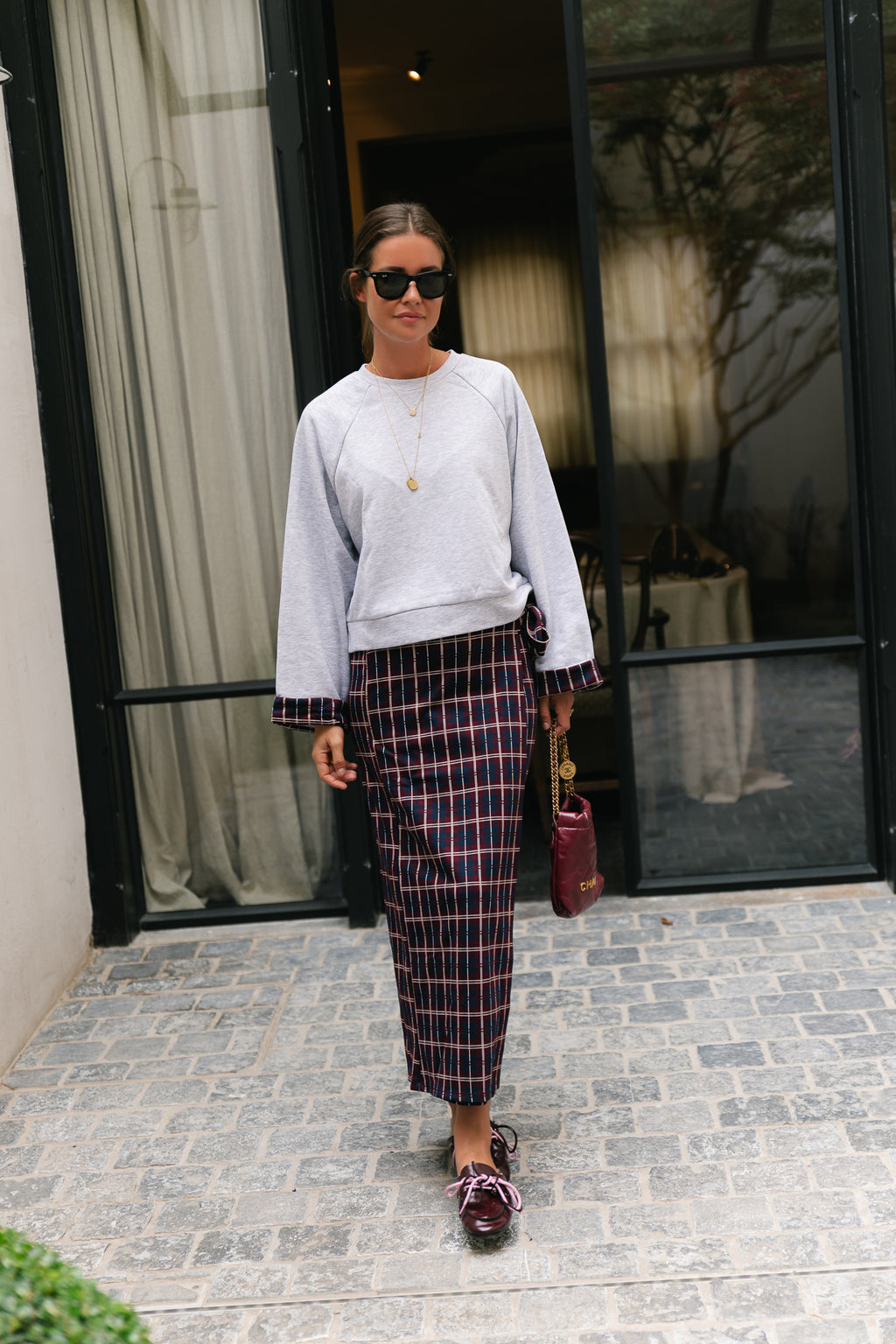 VIReon checked fold up sweatshirt light grey melange
