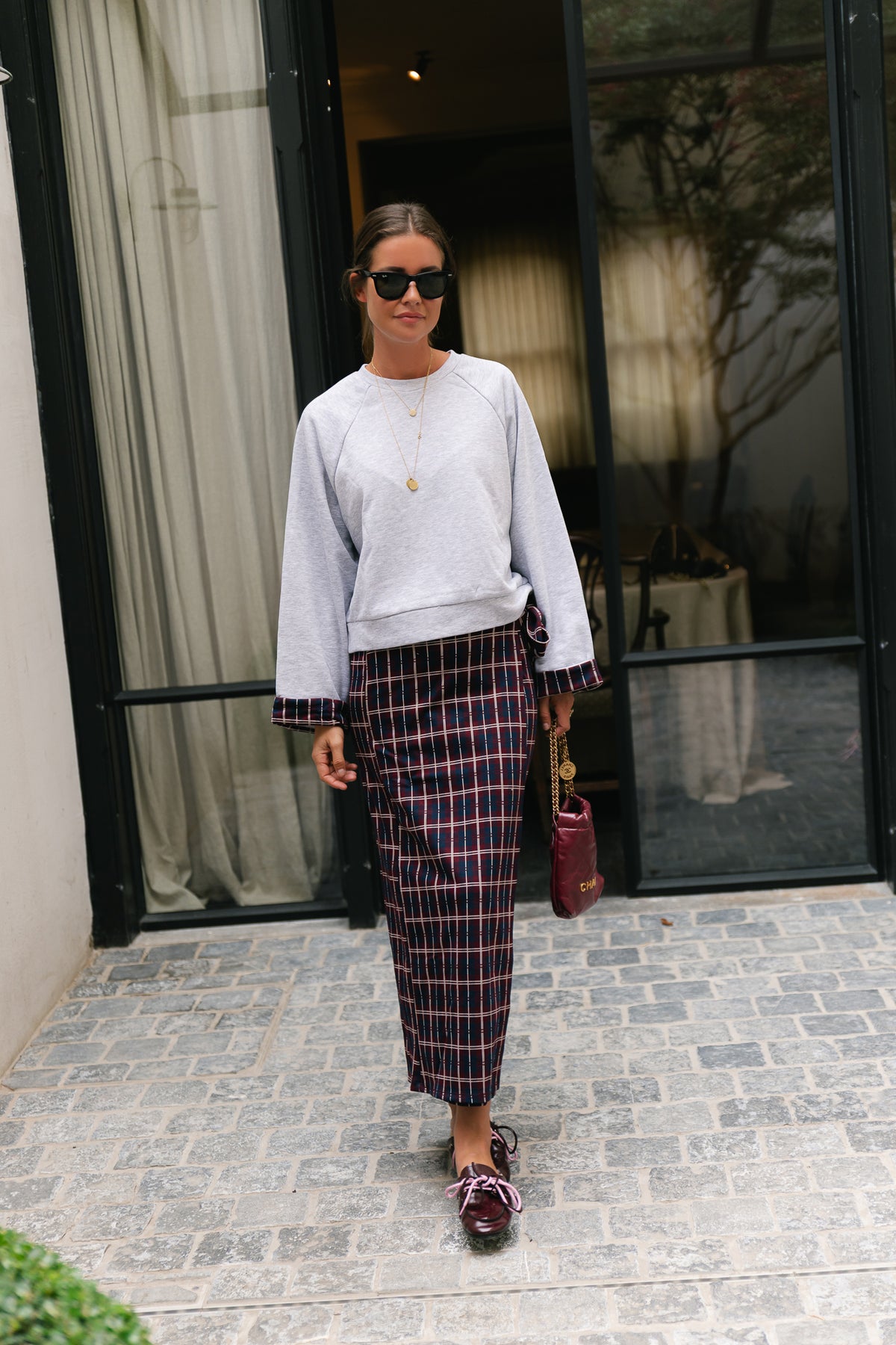 VIReon checked fold up sweatshirt light grey melange