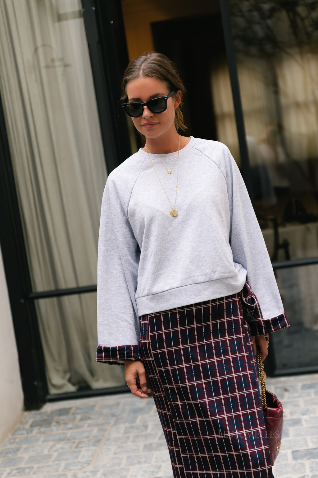 VIReon checked fold up sweatshirt light grey melange