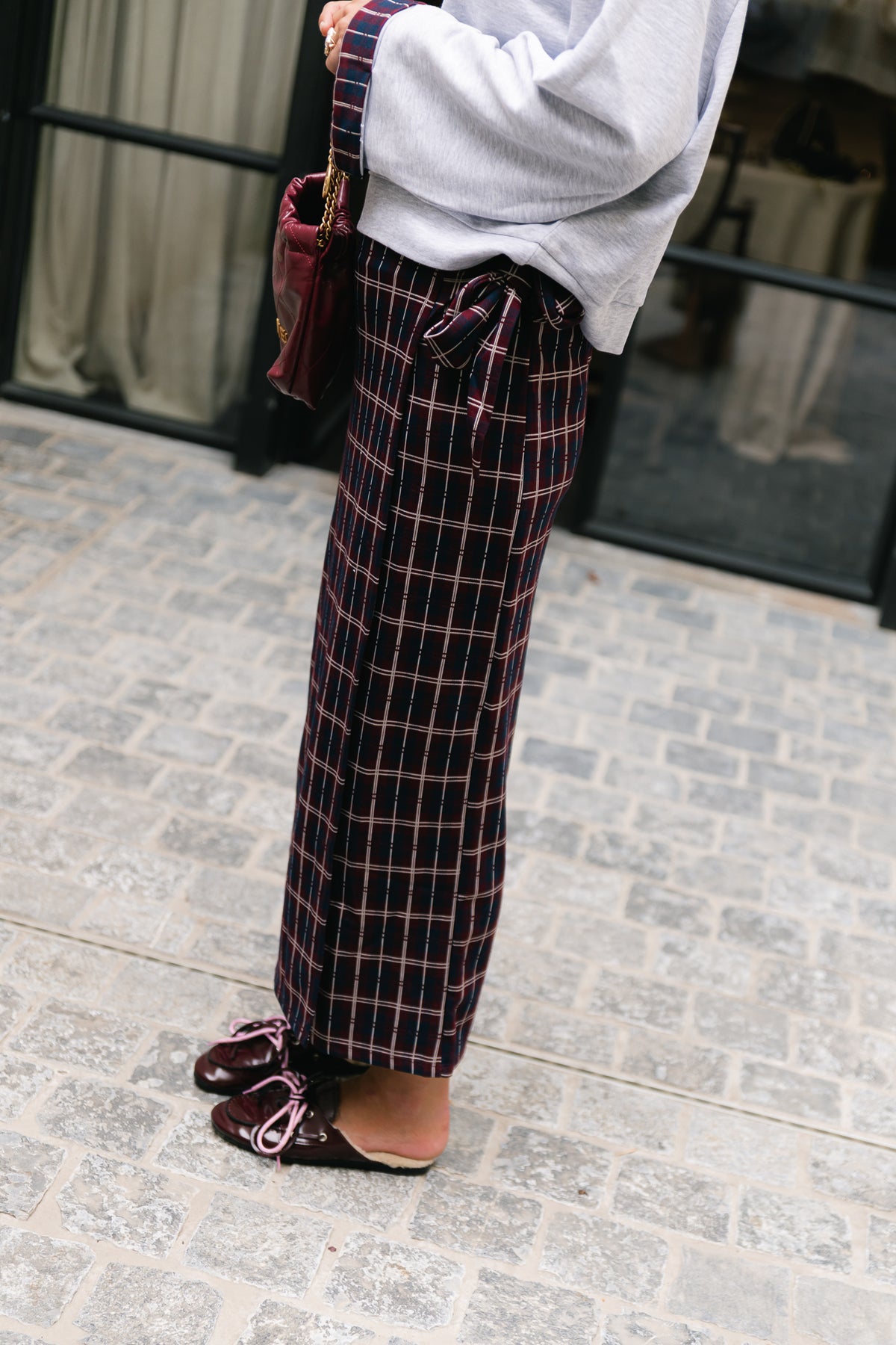 VIRelle checked long skirt navy blazer