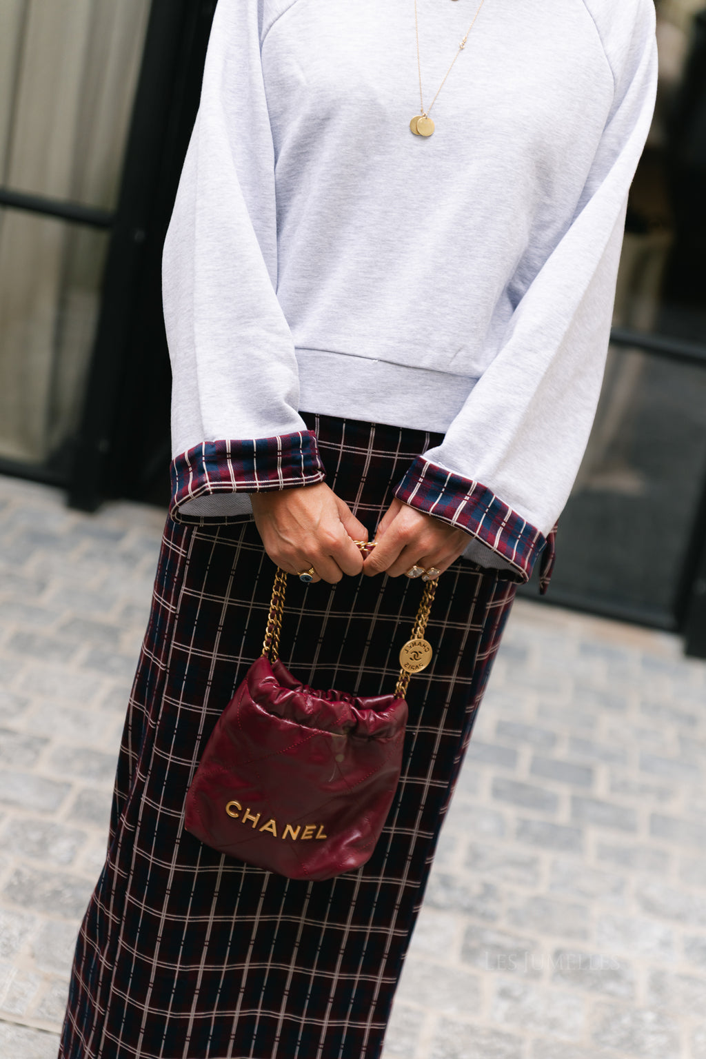 VIReon checked fold up sweatshirt light grey melange