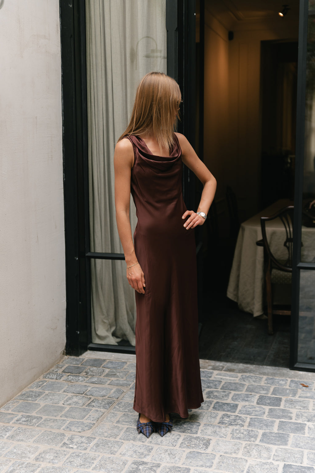 ROUShyras cowl neck maxi dress bitter chocolate