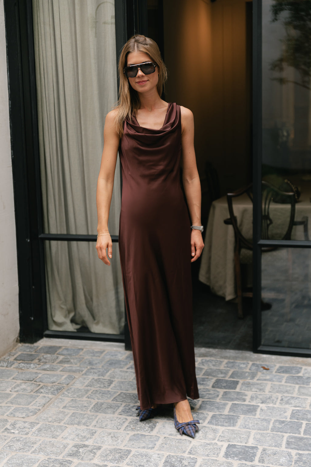 ROUShyras cowl neck maxi dress bitter chocolate