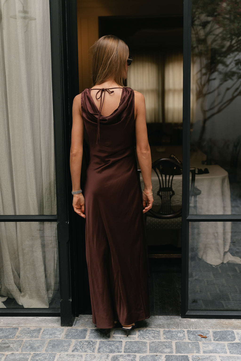 ROUShyras cowl neck maxi dress bitter chocolate