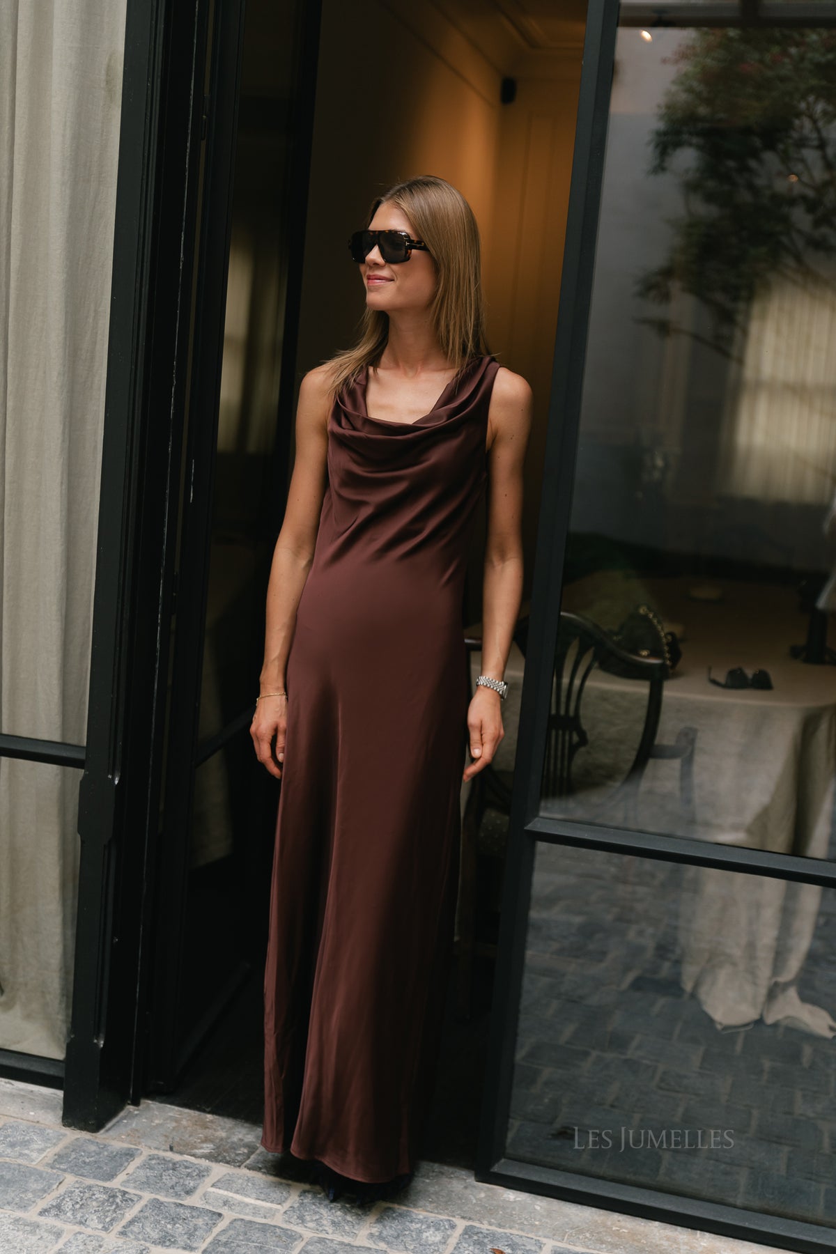 ROUShyras cowl neck maxi dress bitter chocolate