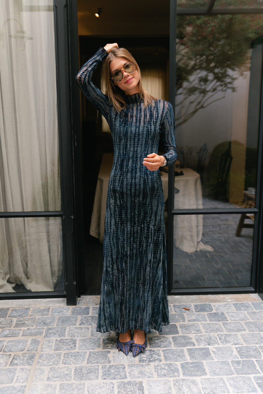 ROUAsra L/S O-neck maxi dress meteorite