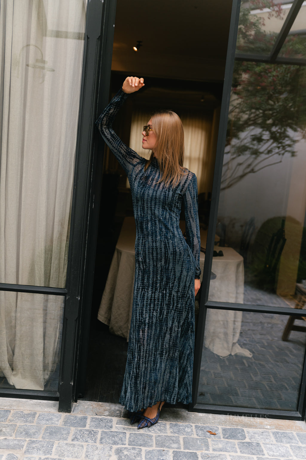 ROUAsra L/S O-neck maxi dress meteorite