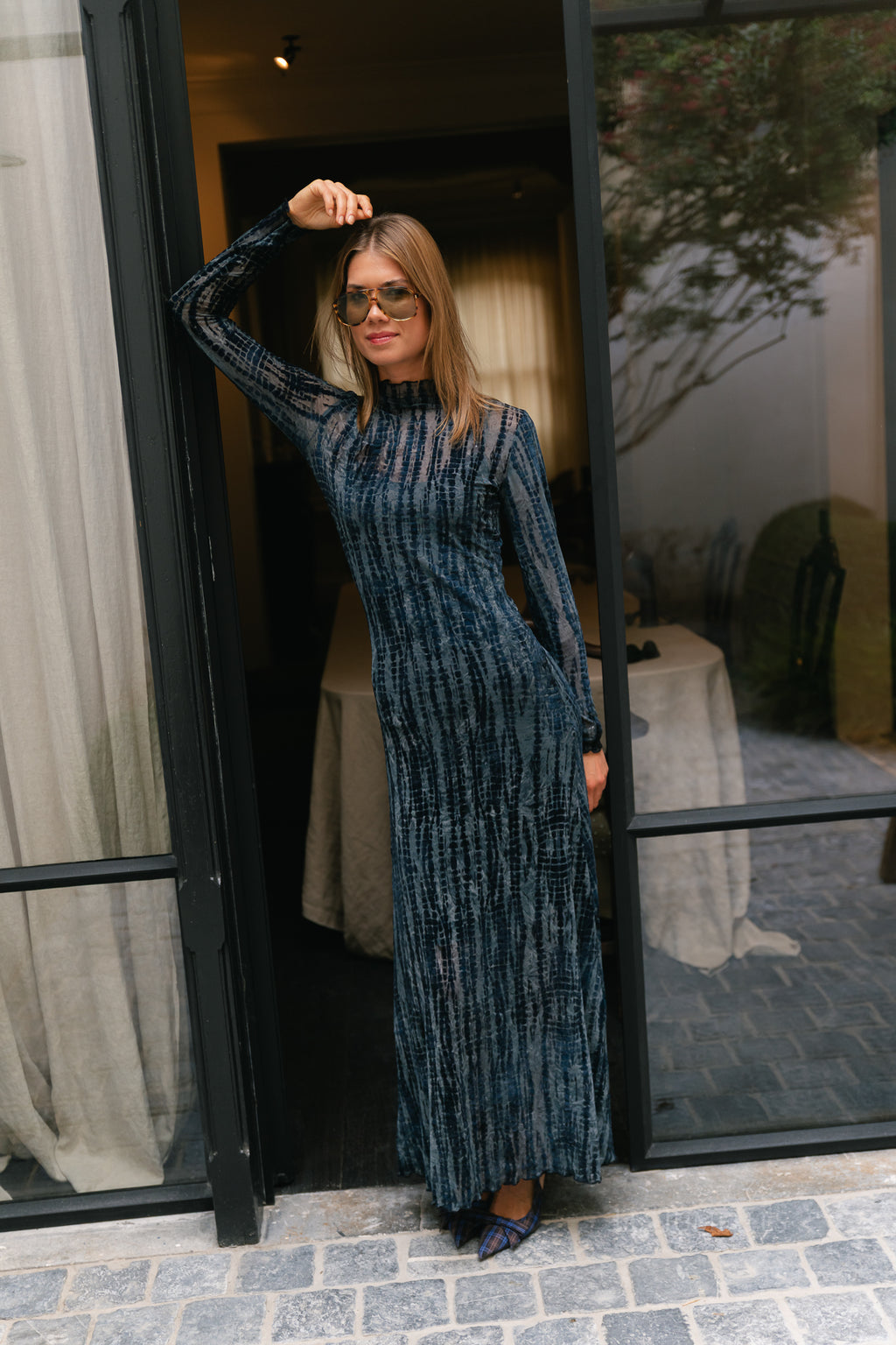 ROUAsra L/S O-neck maxi dress meteorite