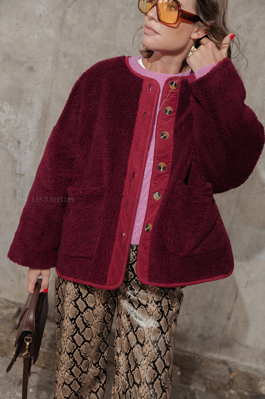 Les Jumelles Oriane teddy jacket burgundy