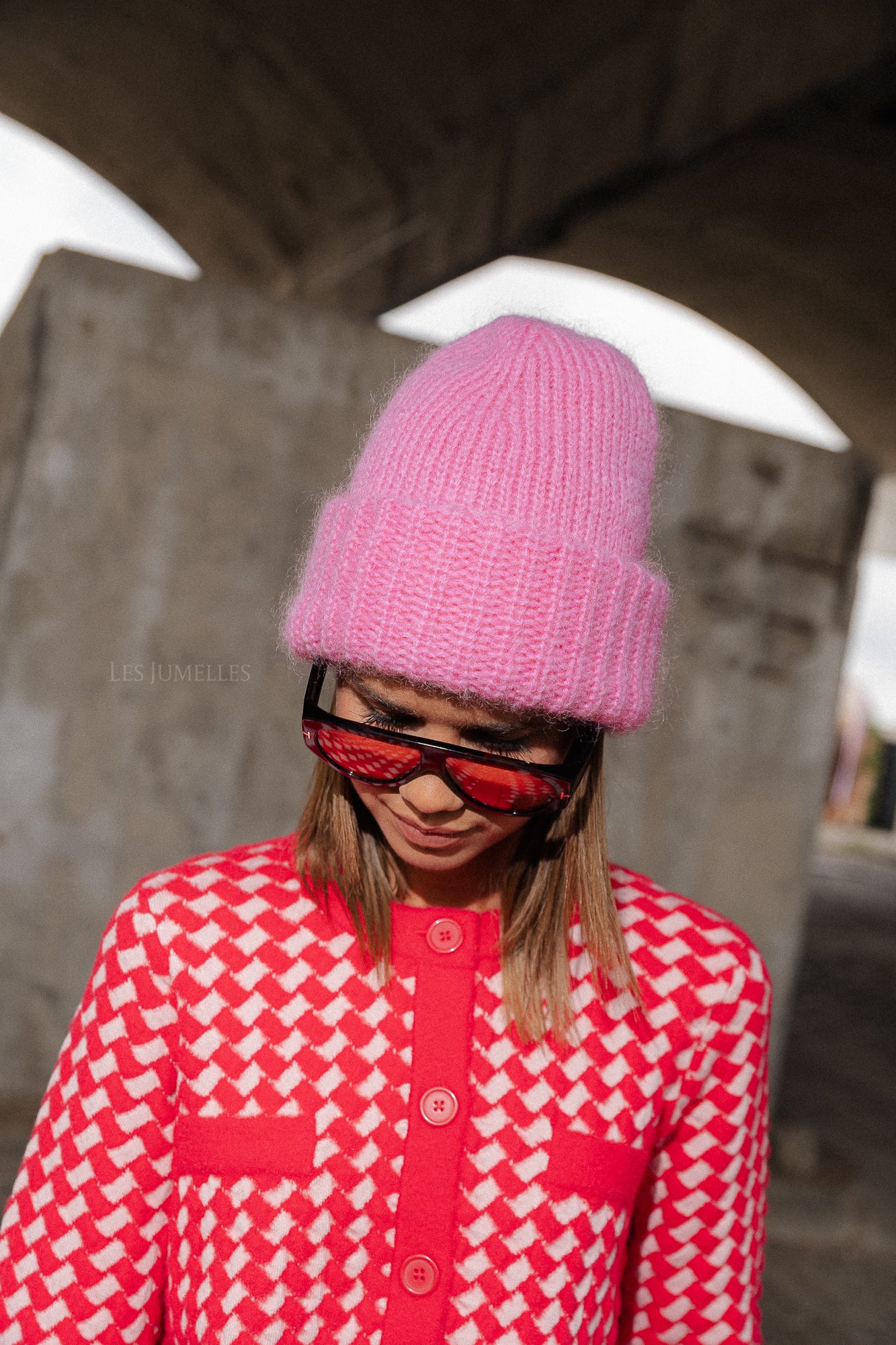 Bonnet Oma en mousseline de soie lilas