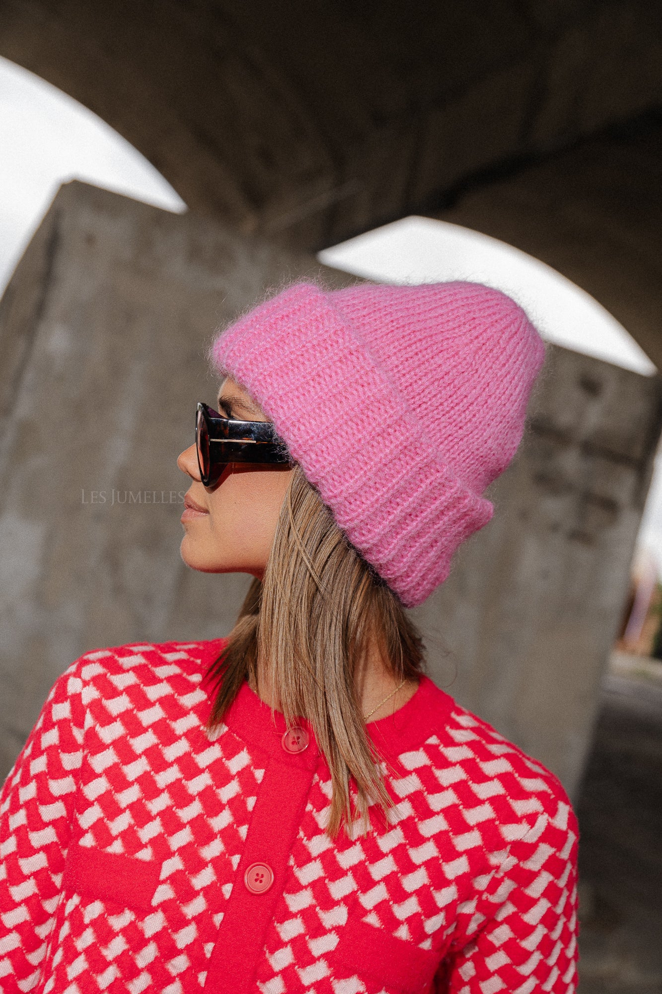 Bonnet Oma en mousseline de soie lilas