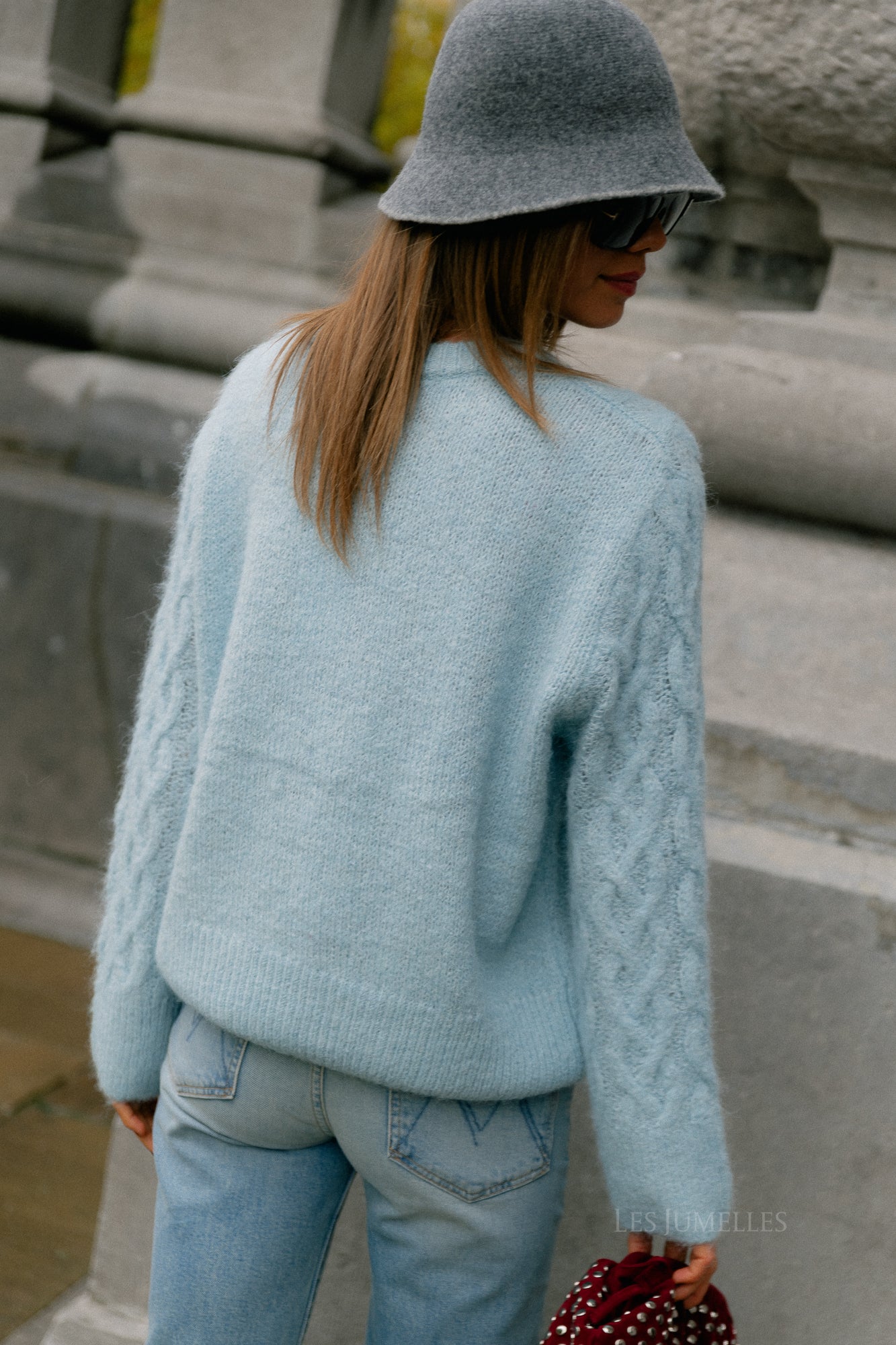 VISobell O-neck L/S cable knit top winter sky