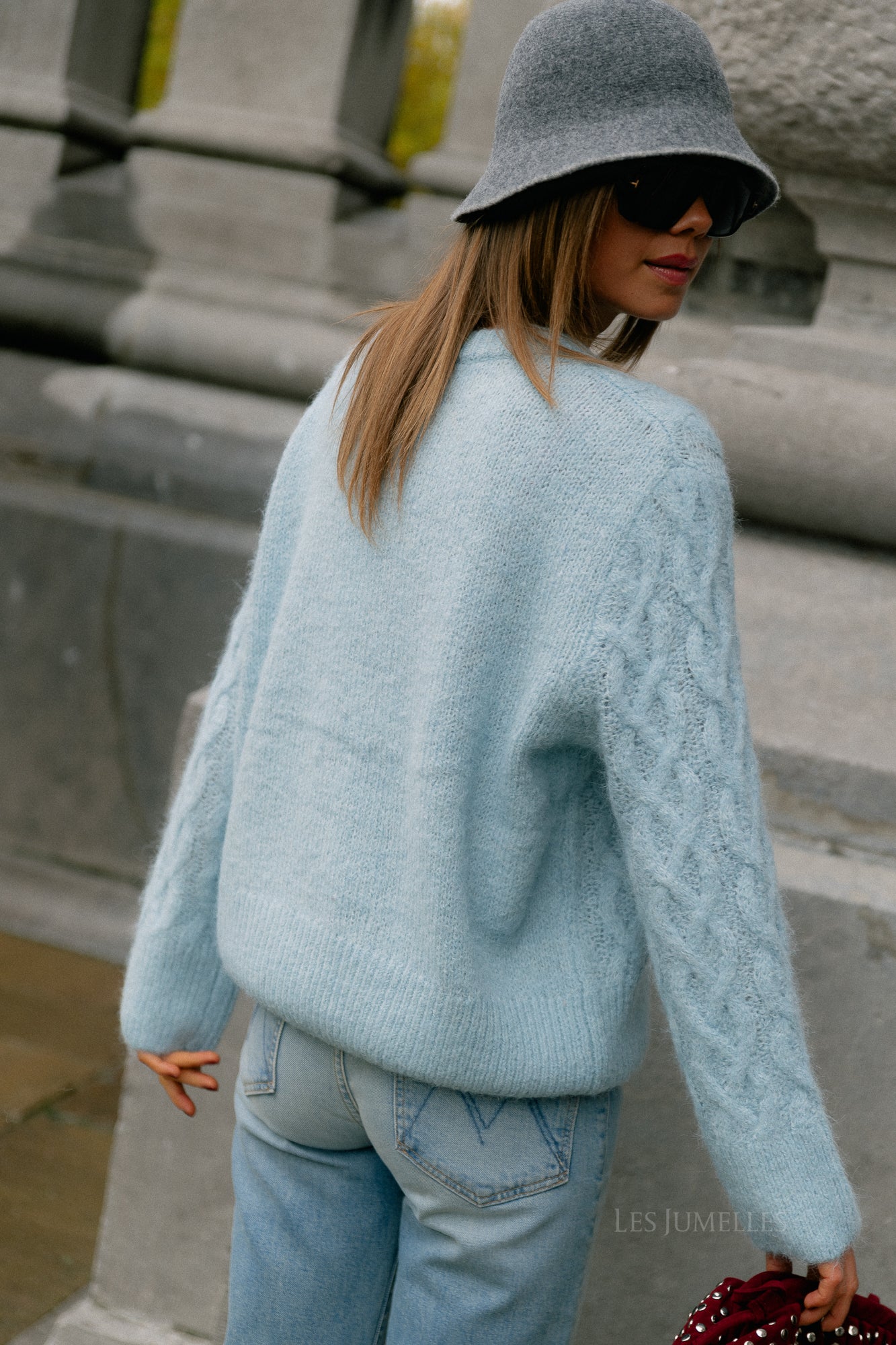 VISobell O-neck L/S cable knit top winter sky