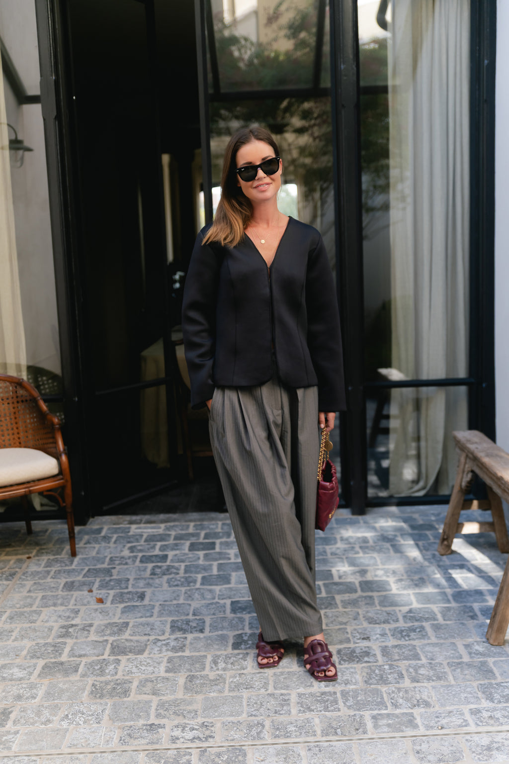 OBJNaomi MW loose pants gunmetal/pinstriped