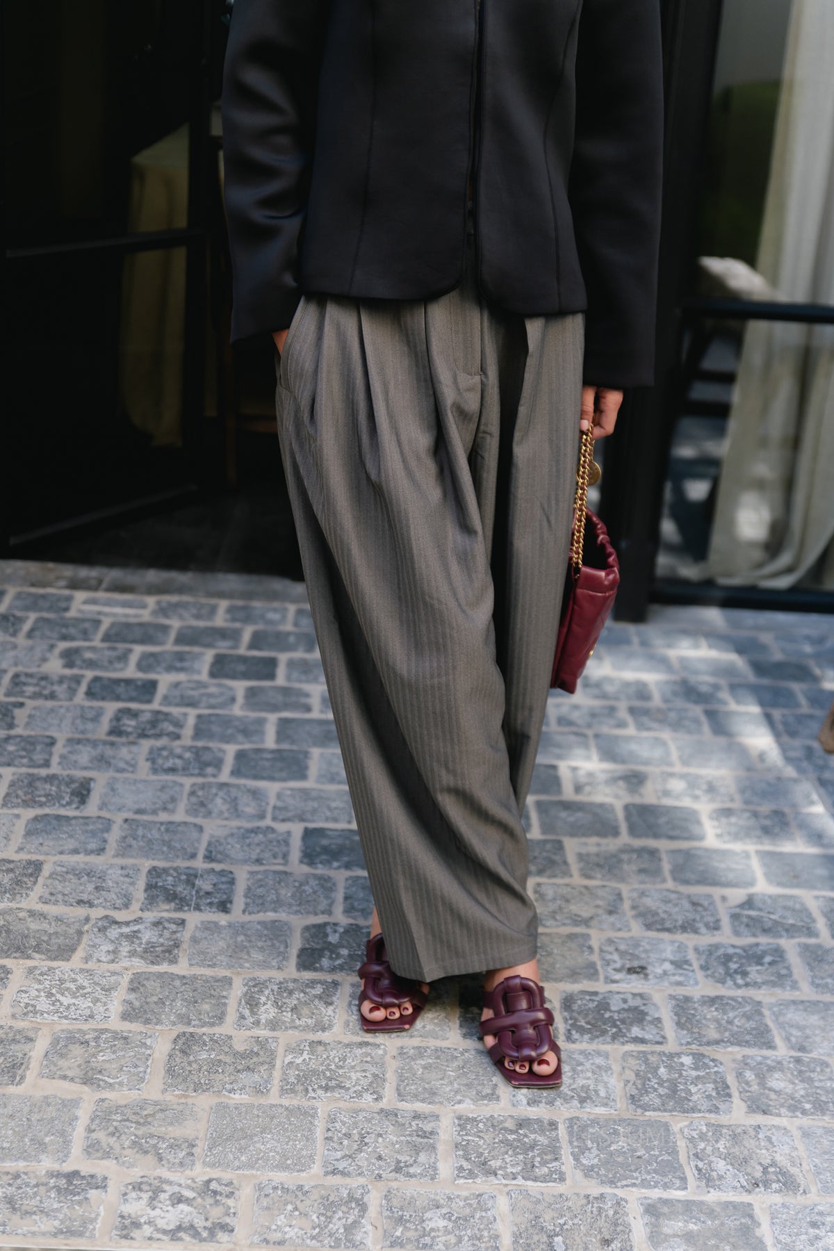 OBJNaomi MW loose pants gunmetal/pinstriped