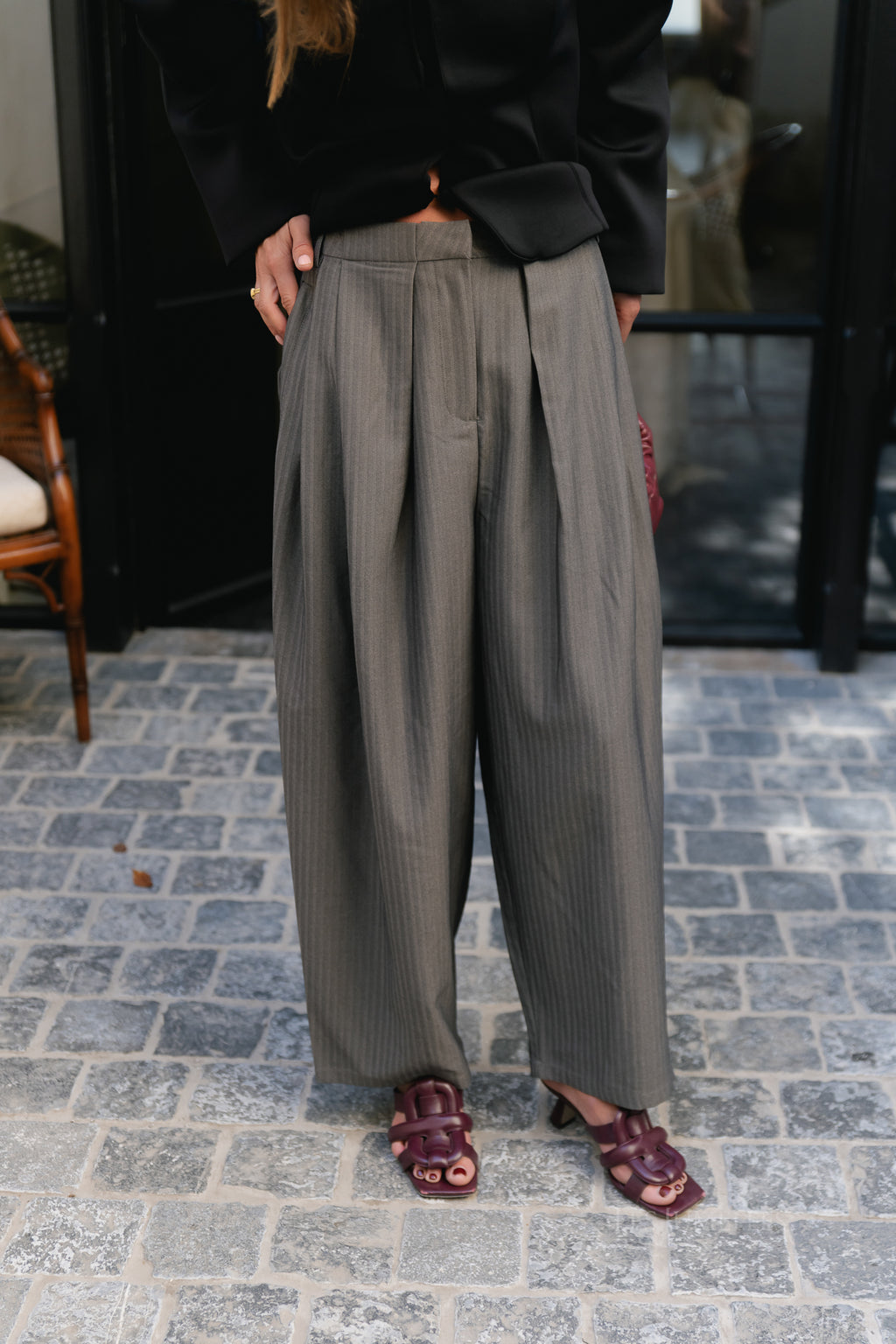 OBJNaomi MW loose pants gunmetal/pinstriped