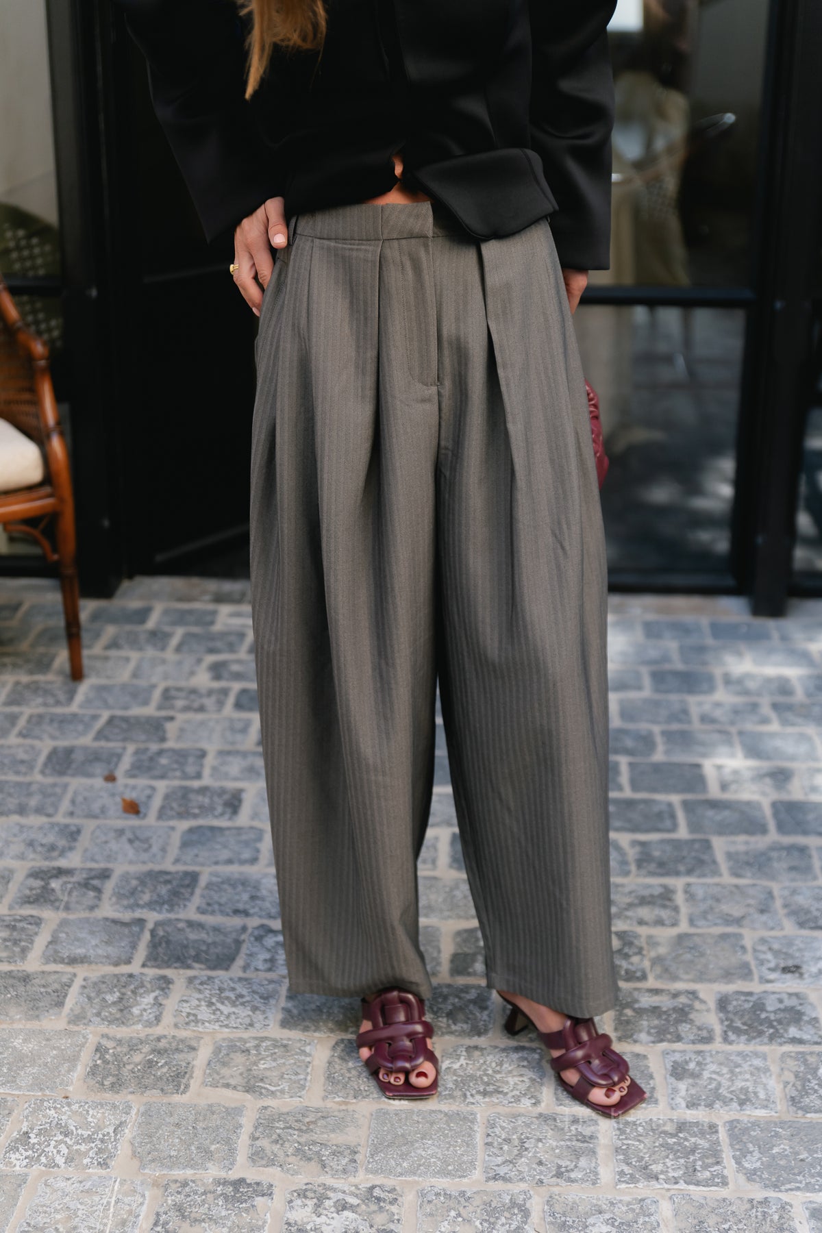OBJNaomi MW loose pants gunmetal/pinstriped