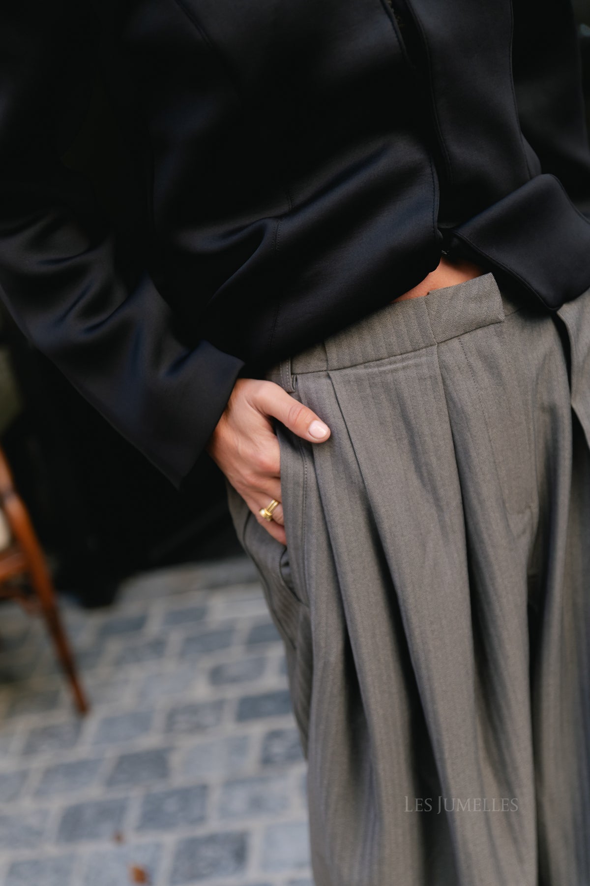 OBJNaomi MW loose pants gunmetal/pinstriped