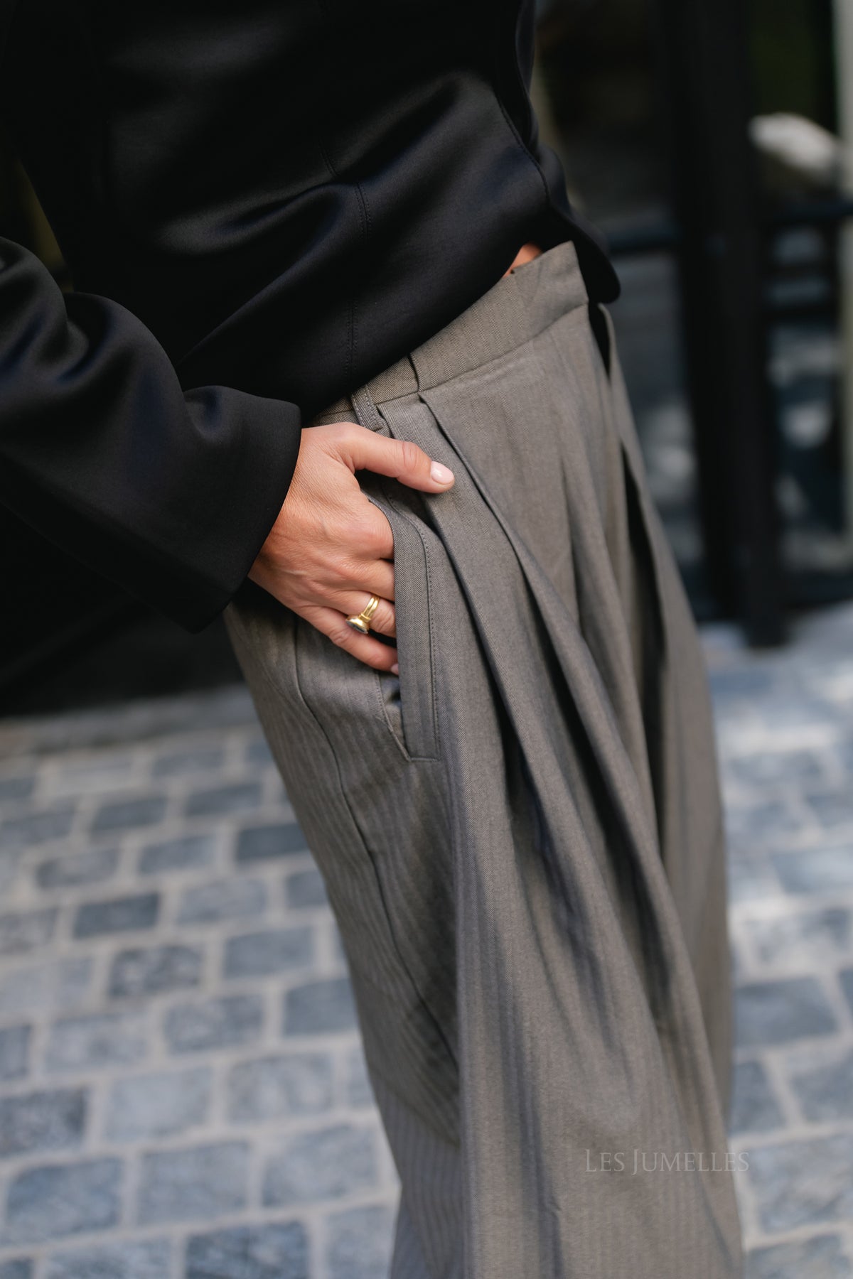 OBJNaomi MW loose pants gunmetal/pinstriped