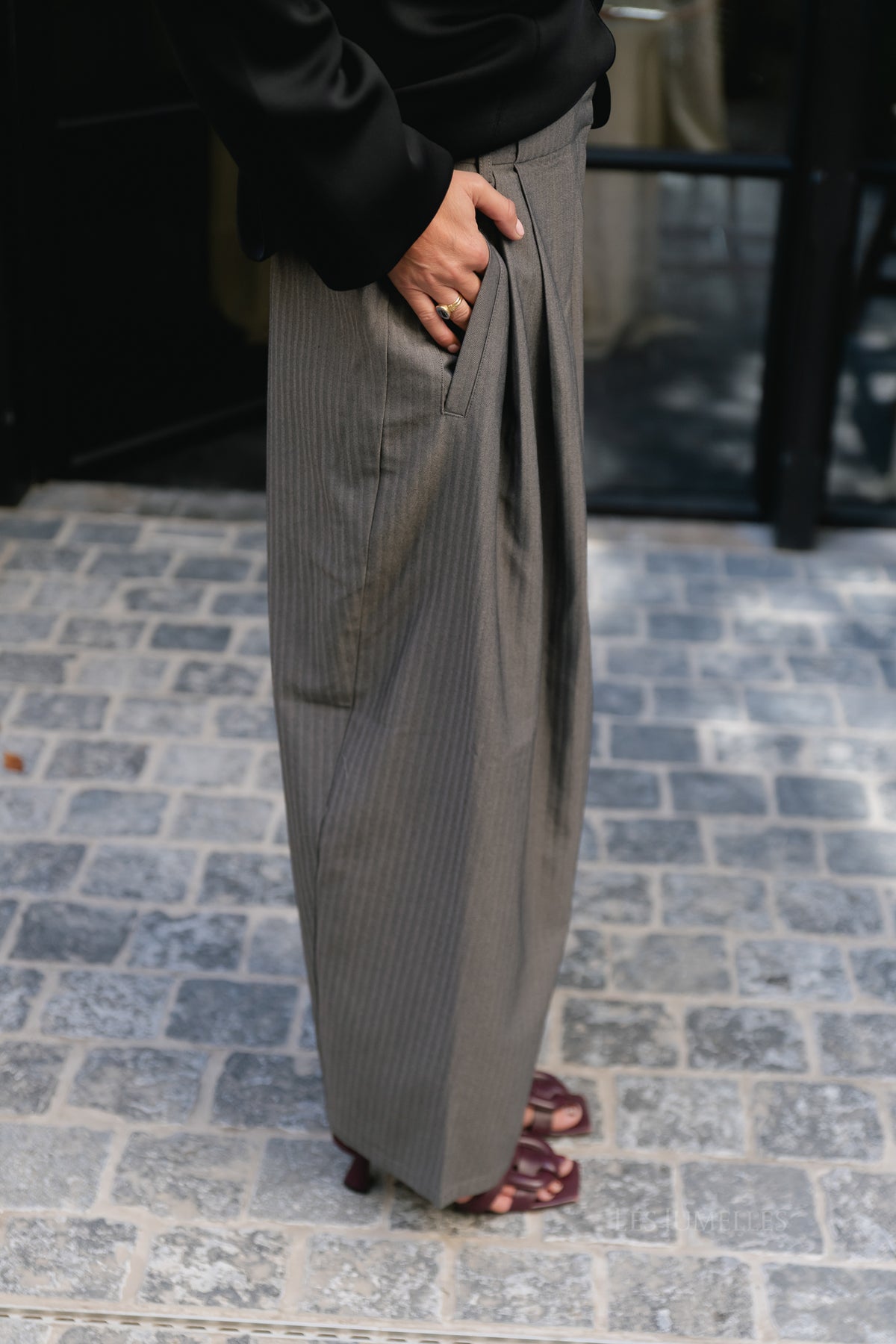 OBJNaomi MW loose pants gunmetal/pinstriped