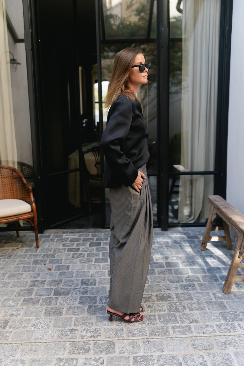 OBJNaomi MW loose pants gunmetal/pinstriped