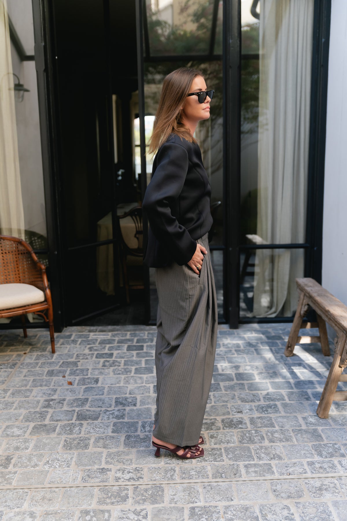 OBJNaomi MW loose pants gunmetal/pinstriped