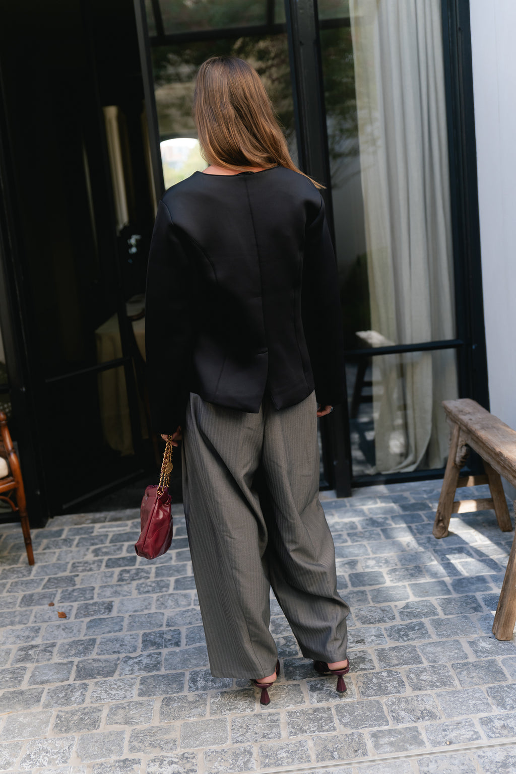 OBJNaomi MW loose pants gunmetal/pinstriped