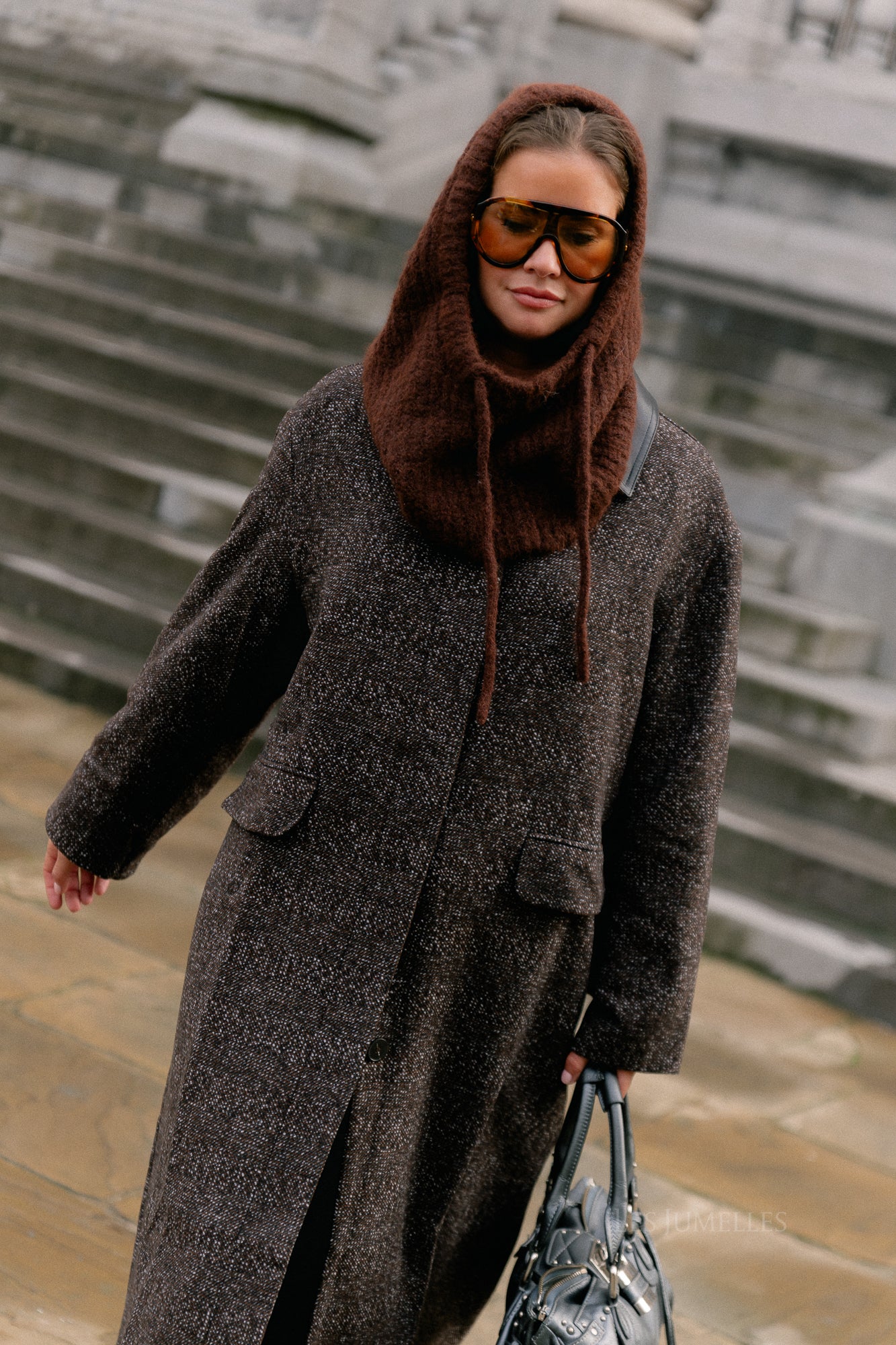 OBJMilu knit balaclava seal brown/melange