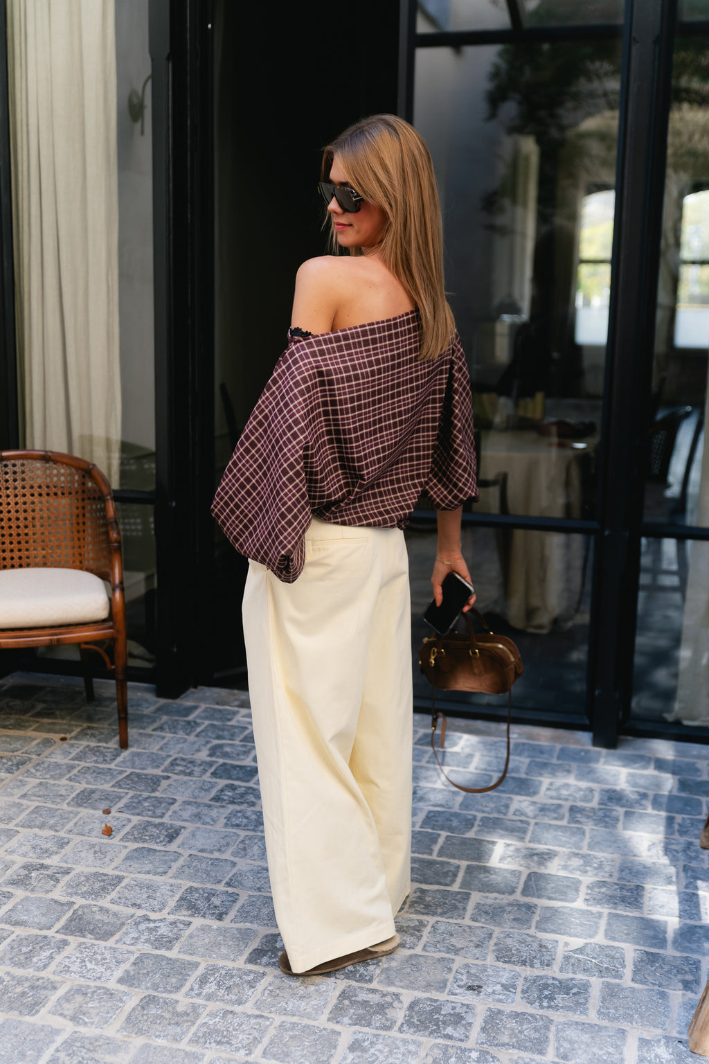 Cosette fine checkered blouse burgundy