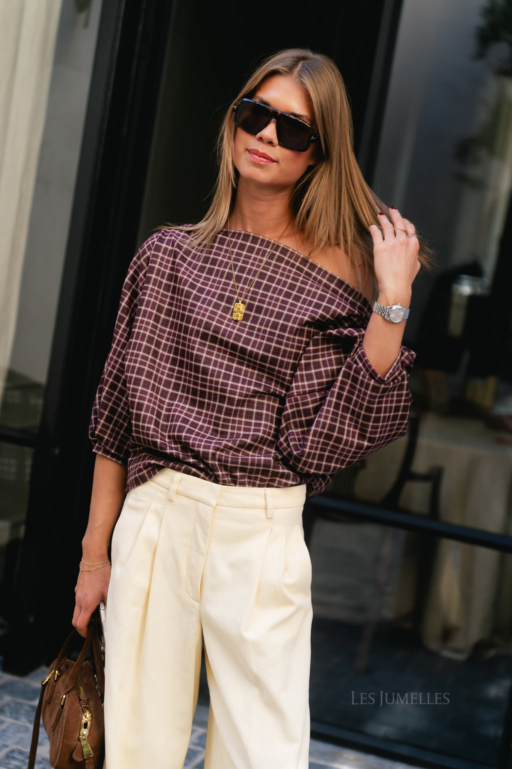Cosette fine checkered blouse burgundy