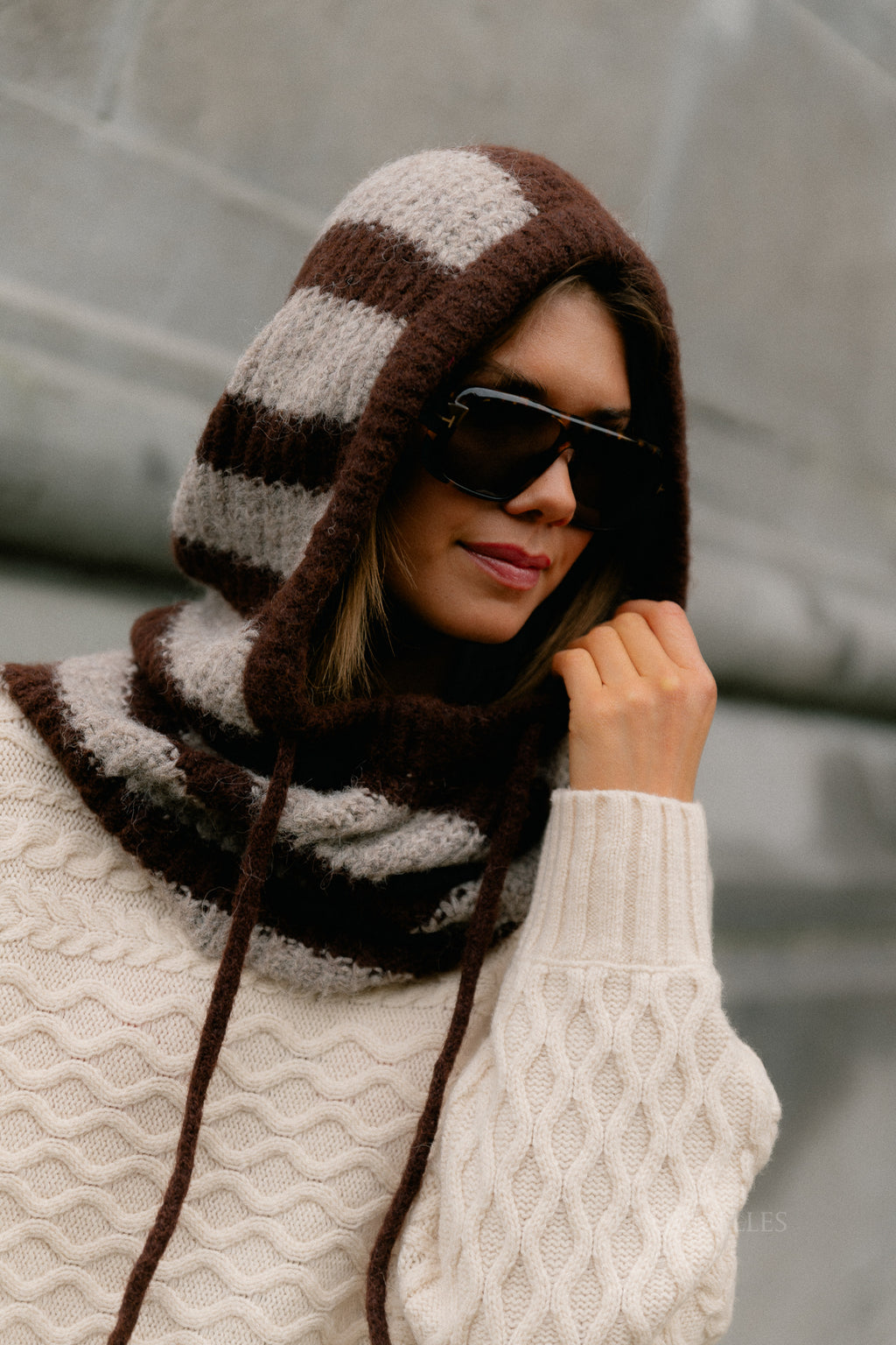 OBJMilu knit balaclava seal brown/humus