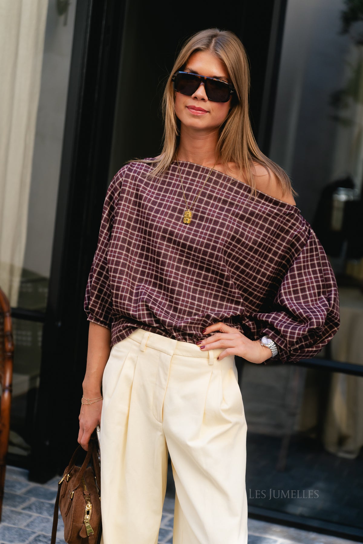Cosette fine checkered blouse burgundy