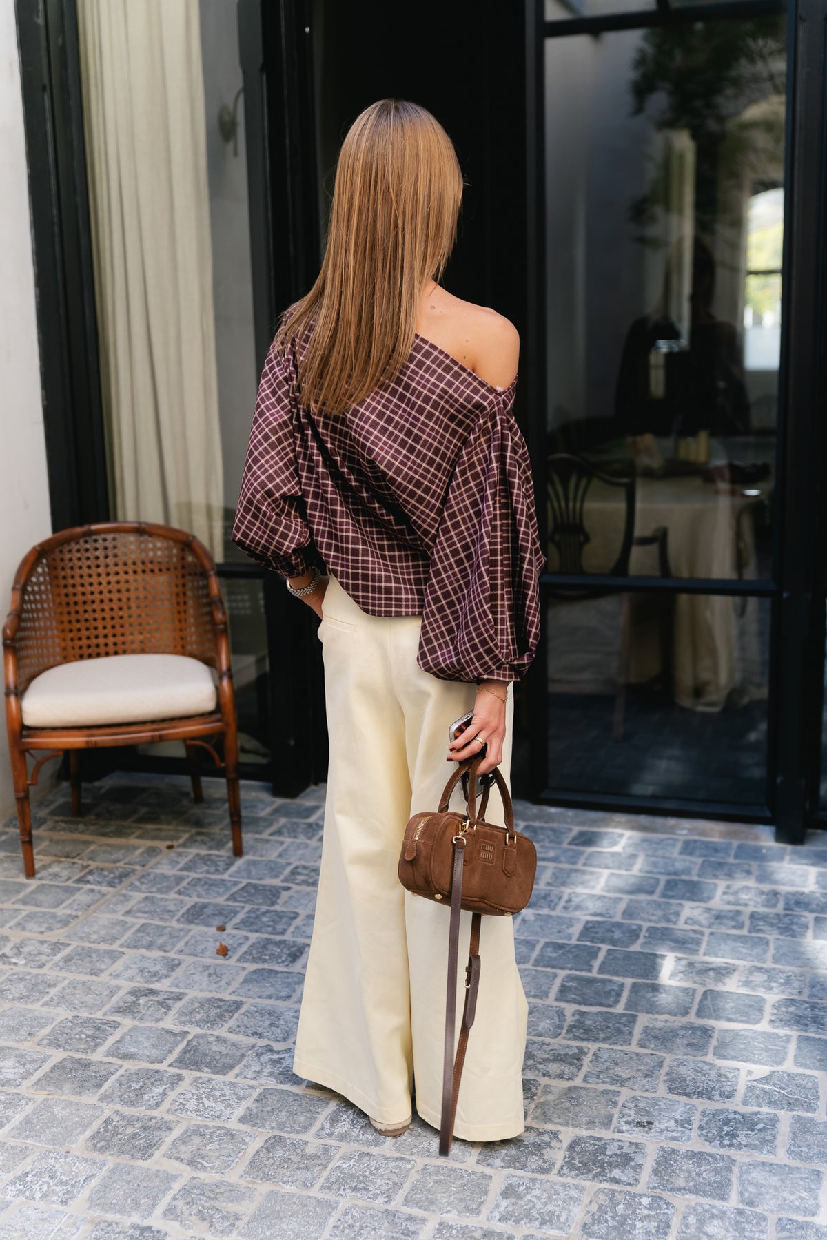 Cosette fine checkered blouse burgundy