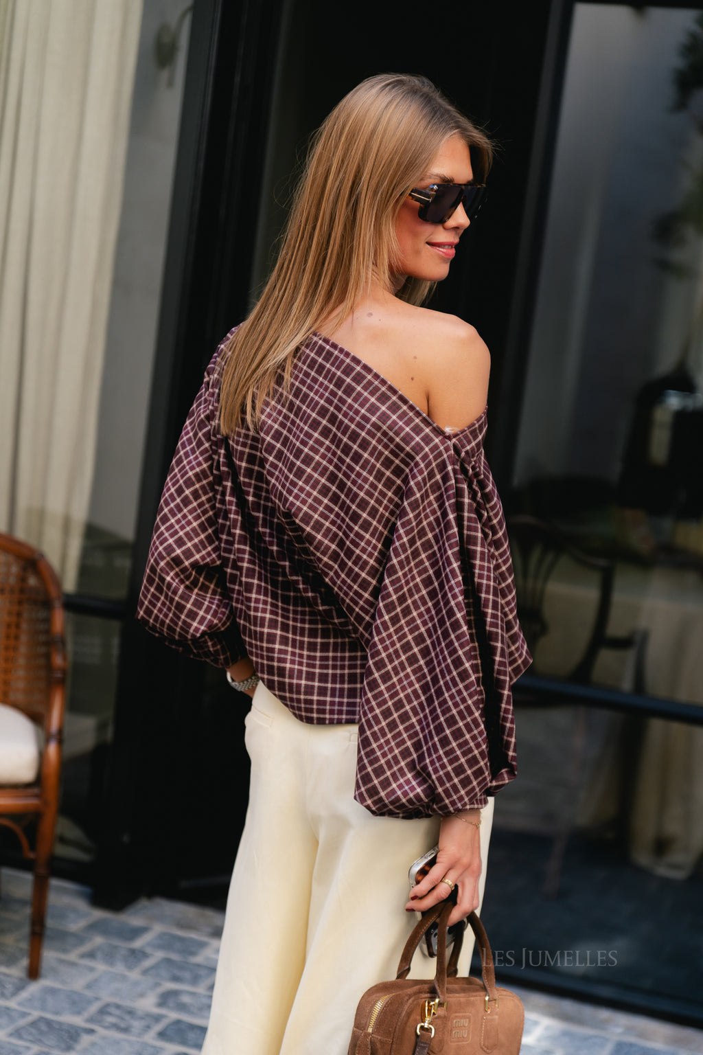 Cosette fine checkered blouse burgundy