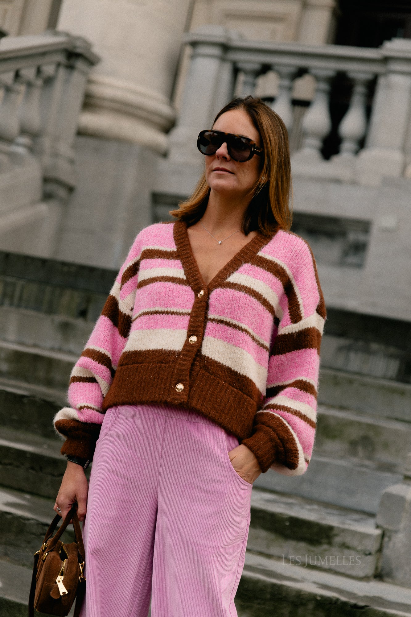 Noor cardigan multi stripe pink