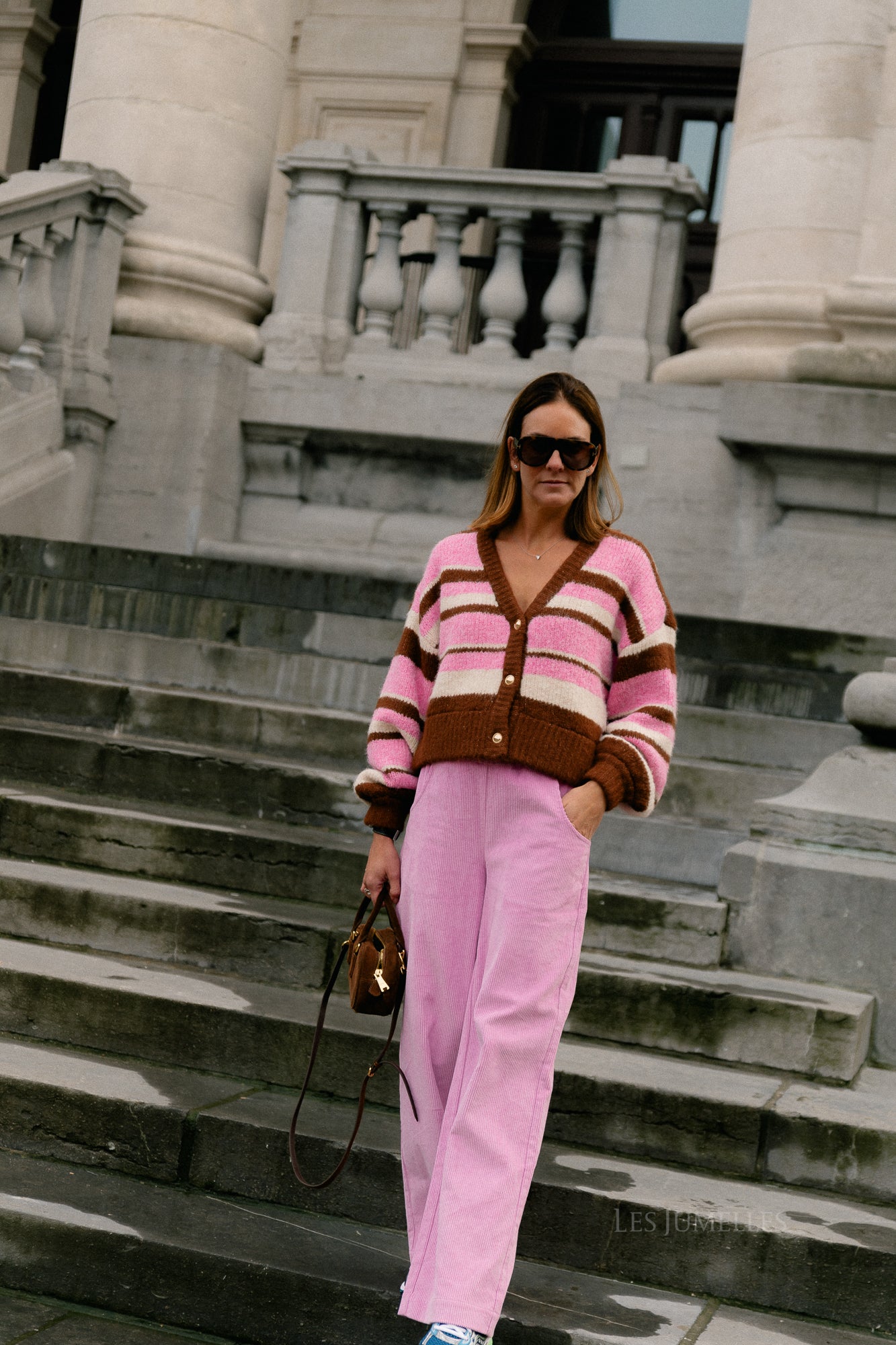 Noor cardigan multi stripe pink