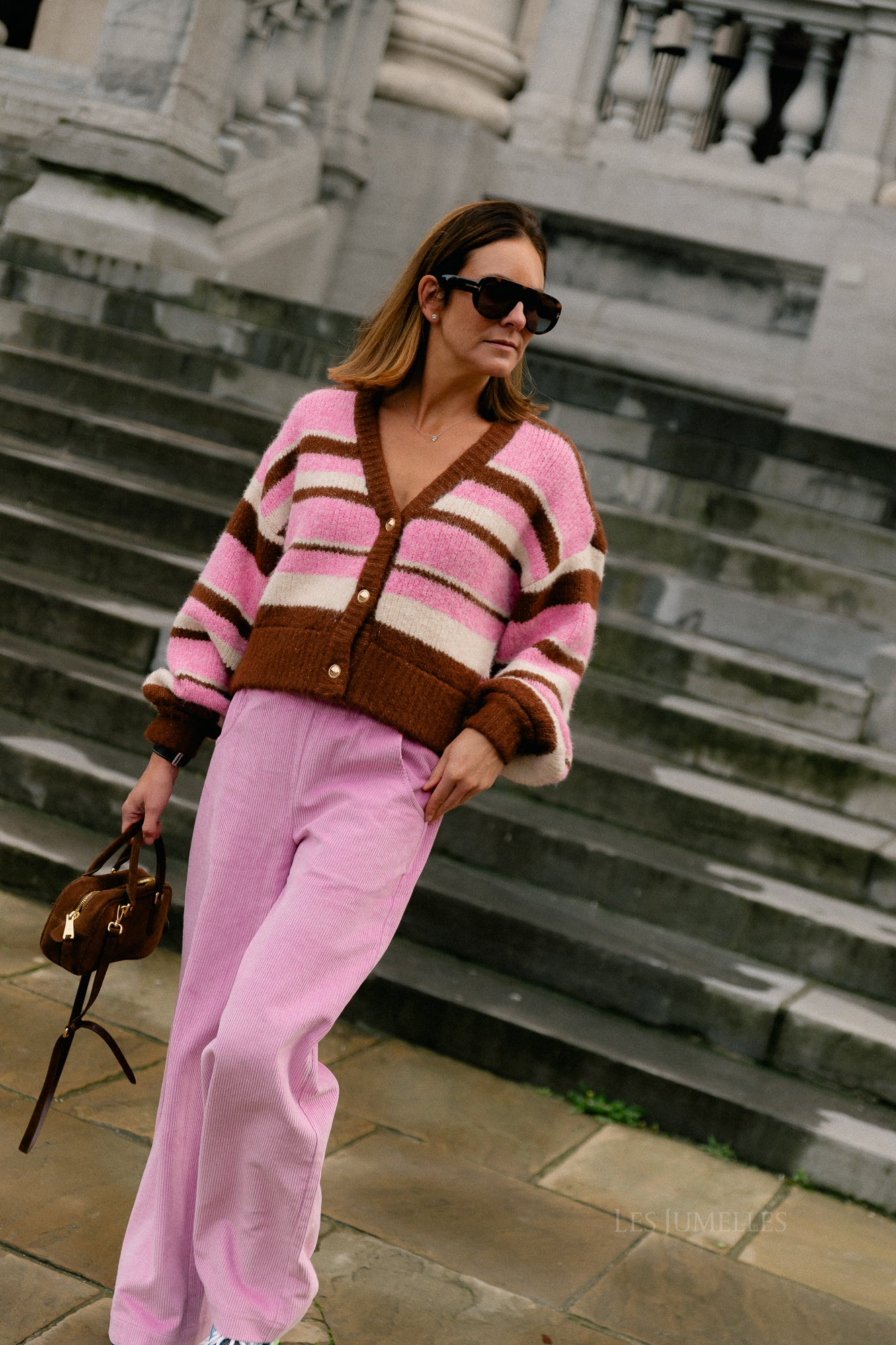 Noor cardigan multi stripe pink